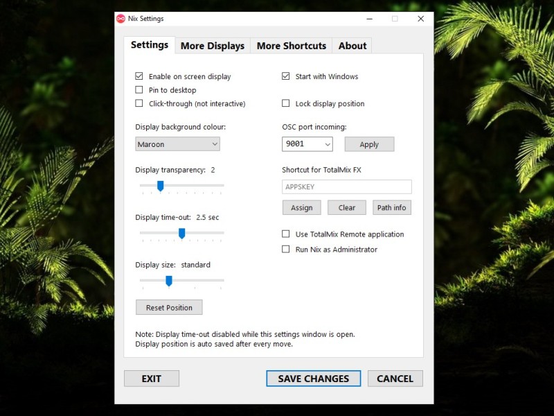 Nix settings tab